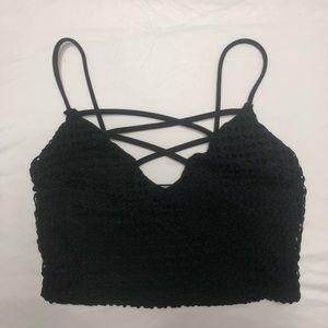 Black spaghetti strapped laced crop top